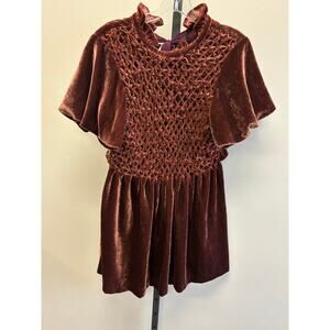 Free People Women's Berry Velour Short Sleeve Dress Size M #49812
